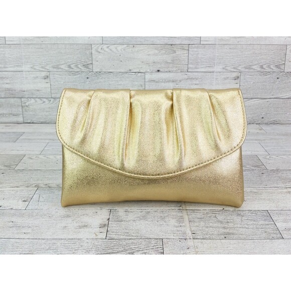 Vintage Gold Clutch Folded Snap Closure Envelope Clutch Bag MCM Metallic Shimmer - Picture 1 of 9